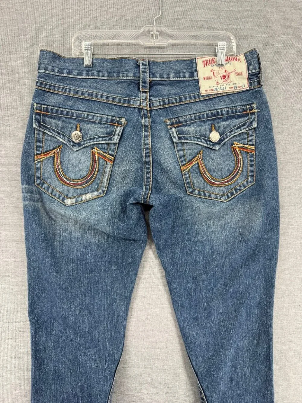 True Religion Joey Big T World Tour Jeans 36x33 Thick Stitch Flap Pockets Y2K